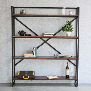 Kệ trang trí khung sắt 4 tầng 140x30x167cm gỗ tràm KTB68168