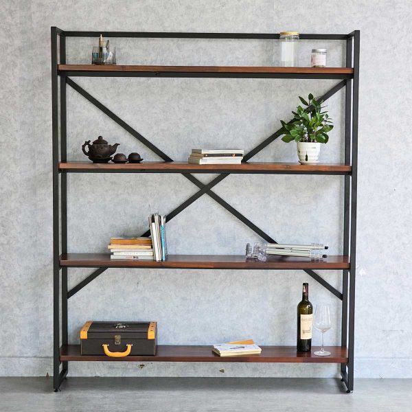 Kệ trang trí khung sắt 4 tầng 140x30x167cm gỗ tràm KTB68168