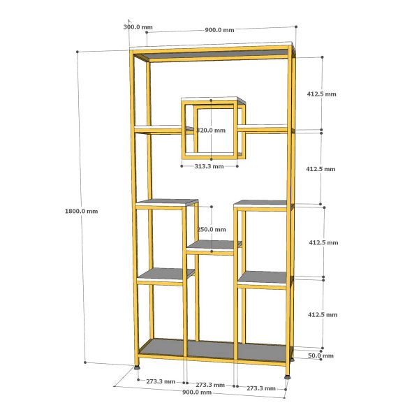 Kệ trang trí 90x30x180cm gỗ cao su khung sắt KS68248