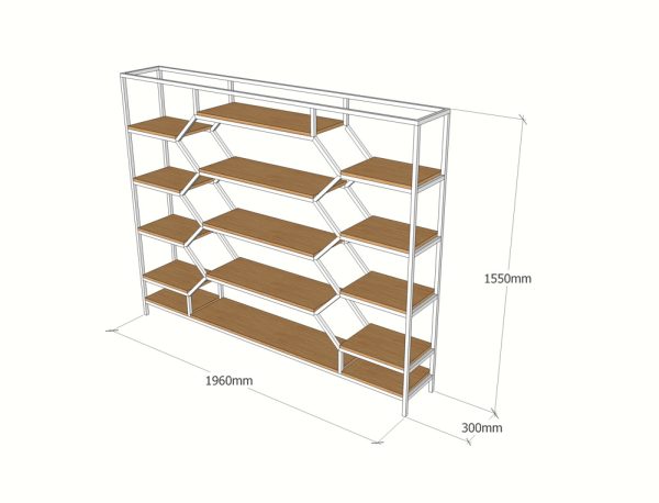 Kệ sách trưng bày khung sắt  gỗ cao su KTB68062