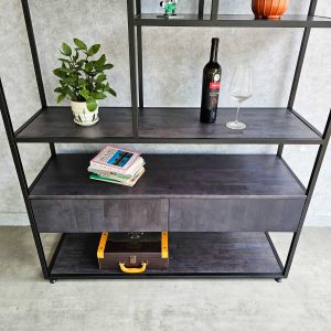 Kệ trang trí gỗ cao su khung sắt có tủ dưới 120x35x180(cm) KTB68074