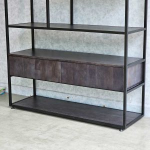 Kệ trang trí gỗ cao su khung sắt có tủ dưới 120x35x180(cm) KTB68074