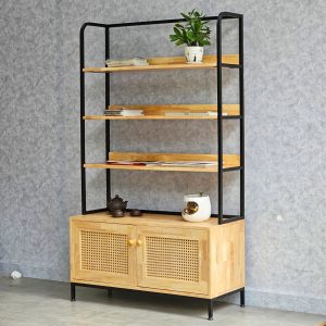 Kệ trang trí có ngăn tủ 100x30x160cm gỗ cao su khung sắt KTB68156