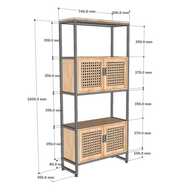 Kệ trang trí 74x30x160cm gỗ cao su KTB68185