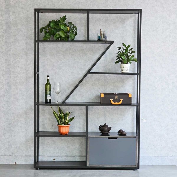 Kệ trang trí có tủ gỗ cao su khung sắt 120x35x180(cm) KTB68073