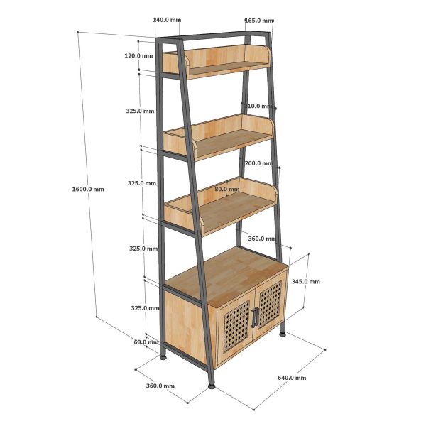 Kệ trang trí có tủ 64x36x160cm gỗ cao su khung sắt KTB68175