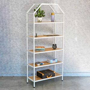 Kệ sách trang trí HOME-SHELF khung sắt gỗ cao su KTB68051