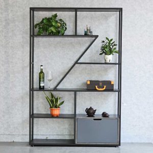 Hệ kệ trang trí khung sắt 240x35x180cm gỗ cao su KTB68166