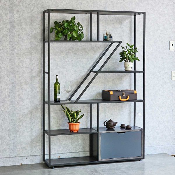 Kệ trang trí có tủ gỗ cao su khung sắt 120x35x180(cm) KTB68073