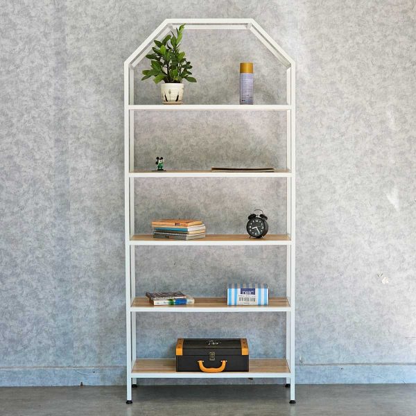 Kệ sách trang trí HOME-SHELF khung sắt gỗ cao su KTB68051