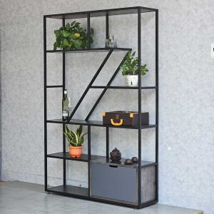 Kệ trang trí có tủ gỗ cao su khung sắt 120x35x180(cm) KTB68073