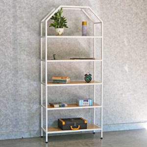 Kệ sách trang trí HOME-SHELF khung sắt gỗ cao su KTB68051