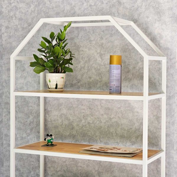 Kệ sách trang trí HOME-SHELF khung sắt gỗ cao su KTB68051