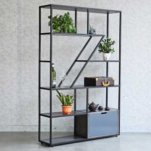 Kệ trang trí có tủ gỗ cao su khung sắt 120x35x180(cm) KTB68073