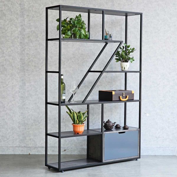 Kệ trang trí có tủ gỗ cao su khung sắt 120x35x180(cm) KTB68073