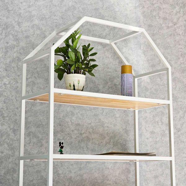 Kệ sách trang trí HOME-SHELF khung sắt gỗ cao su KTB68051