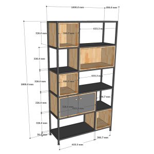 Tủ kệ trang trí 5 tầng gỗ cao su khung sắt TK052