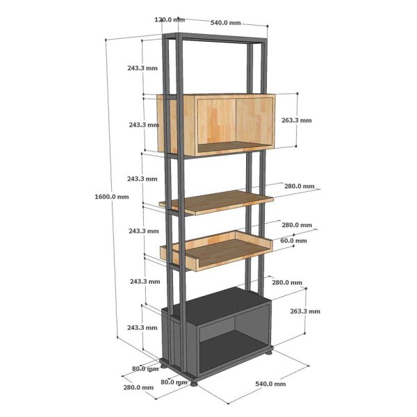 Kệ trang trí khung sắt 54x28x160cm gỗ cao su KTB68172