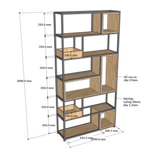 Kệ trang trí khung sắt 100x30x200cm gỗ cao su KS68141