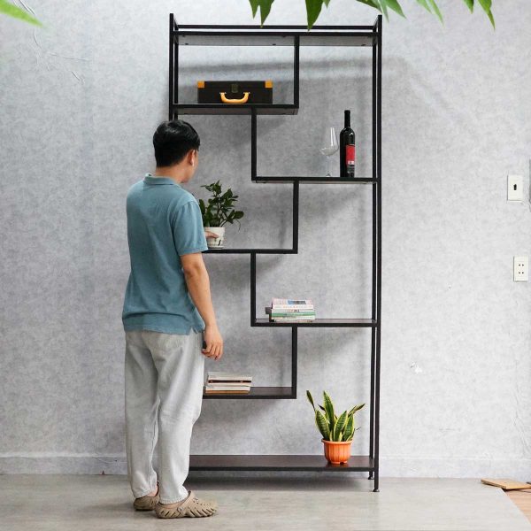 Kệ trang trí 196x34x221cm gỗ cao su khung sắt KTB68162