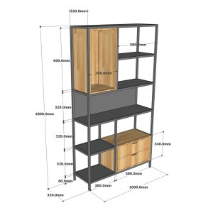 Kệ trang trí gỗ cao su khung sắt KS68177