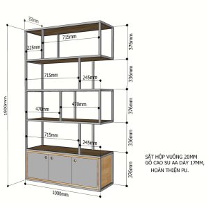 Kệ trang trí có hộc gỗ cao su khung sắt 100x35x180(cm)