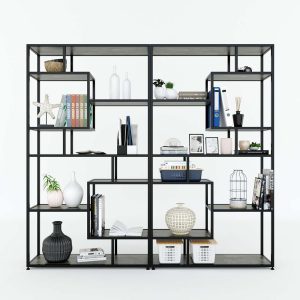 Hệ kệ trưng bày gỗ cao su khung sắt 200x30x180cm KTB68079