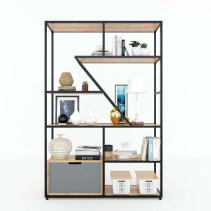 Kệ trang trí có tủ gỗ cao su khung sắt 120x35x180(cm) KTB68073