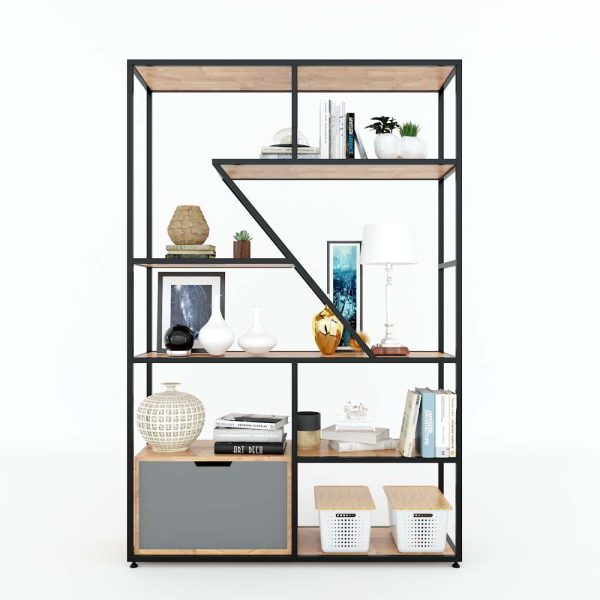 Kệ trang trí có tủ gỗ cao su khung sắt 120x35x180(cm) KTB68073