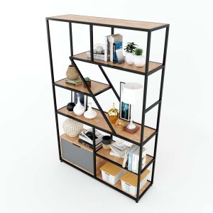 Kệ trang trí có tủ gỗ cao su khung sắt 120x35x180(cm) KTB68073