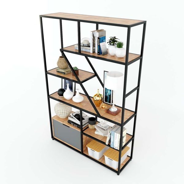 Kệ trang trí có tủ gỗ cao su khung sắt 120x35x180(cm) KTB68073