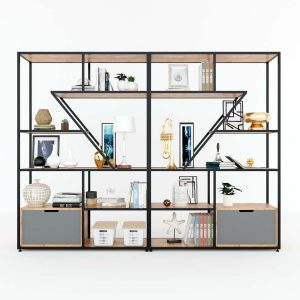 Kệ trang trí có tủ gỗ cao su khung sắt 120x35x180(cm) KTB68073