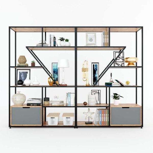 Kệ trang trí có tủ gỗ cao su khung sắt 120x35x180(cm) KTB68073