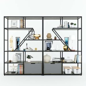 Kệ trang trí có tủ gỗ cao su khung sắt 120x35x180(cm) KTB68073