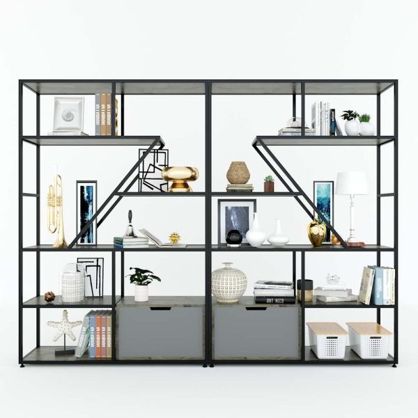 Kệ trang trí có tủ gỗ cao su khung sắt 120x35x180(cm) KTB68073