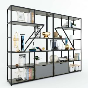 Kệ trang trí có tủ gỗ cao su khung sắt 120x35x180(cm) KTB68073