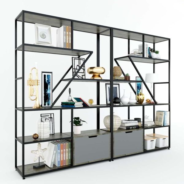 Kệ trang trí có tủ gỗ cao su khung sắt 120x35x180(cm) KTB68073