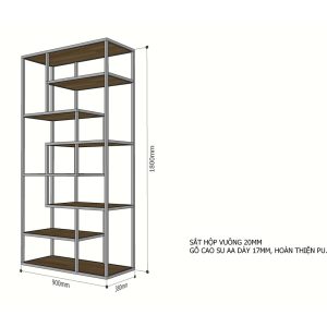 Kệ trang trí gỗ cao su khung sắt 90x38x180(cm) KTB68075