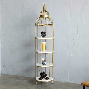 Kệ trưng bày lồng chim 4 tầng khung màu vàng đồng KTB68083