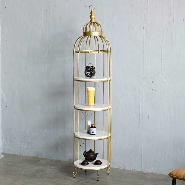 Kệ trưng bày lồng chim 4 tầng khung màu vàng đồng KTB68083