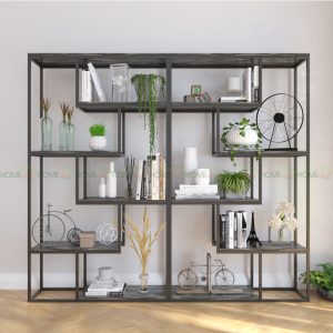 Kệ sách trang trí L-SHELF khung sắt gỗ cao su KTB68034