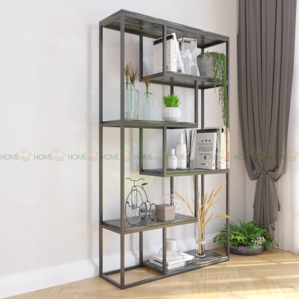 Kệ sách trang trí L-SHELF khung sắt gỗ cao su KTB68034