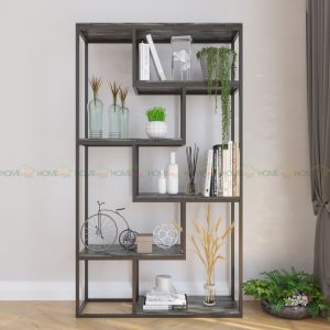 Kệ sách trang trí L-SHELF khung sắt gỗ cao su KTB68034