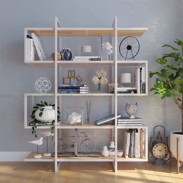 Kệ trưng bày S-SHELF khung sắt gỗ cao su KTB68032