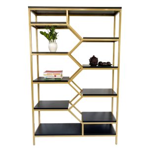 Kệ sách trang trí BEE-SHELF khung sắt gỗ cao su KTB68108