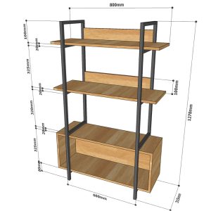 Kệ sách trang trí VASEN 3 tầng gỗ cao su khung sắt KS68084