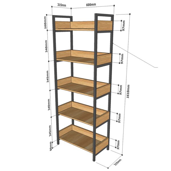 Kệ sách trang trí VEGA 5 tầng gỗ khung sắt KS68077