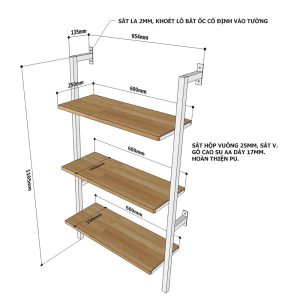 Kệ sắt treo tường 3 tầng 65x25x110(cm) KTT68015