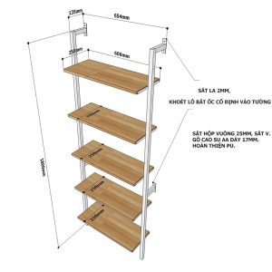 Kệ sắt treo tường 3 tầng 65x25x110(cm) KTT68016