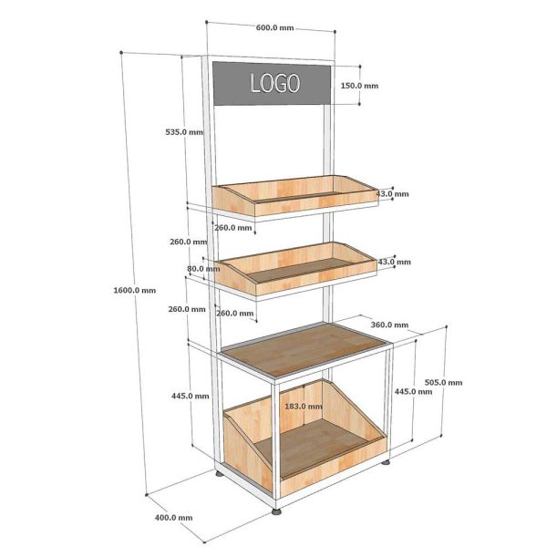 Kệ trưng bày mỹ phẩm 60x40x160cm gỗ cao su TDSL010